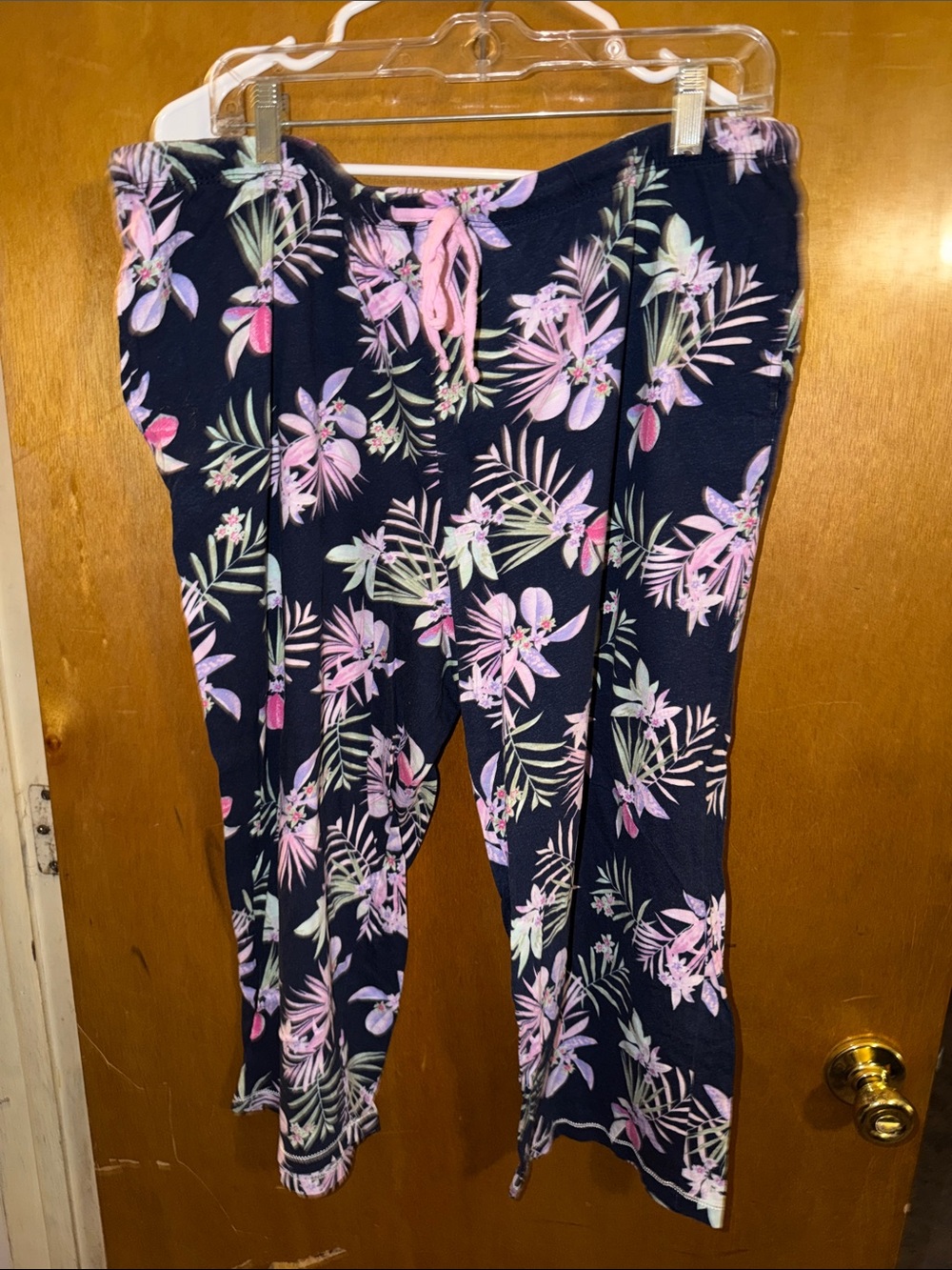 Women's Navy Floral Pajama Pants with Pockets - Pink & Green Tropical Print